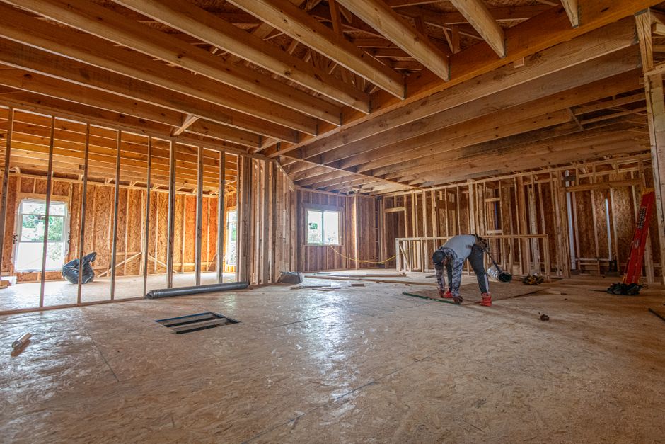Construction framing during a professional home renovation